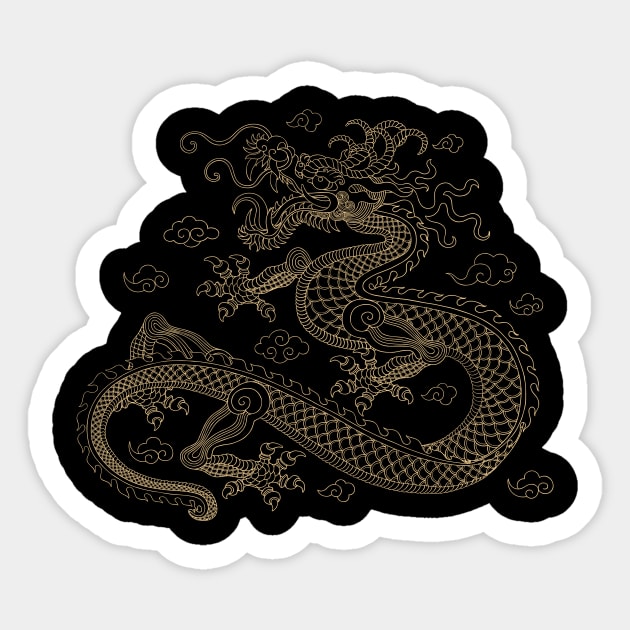 Gold Chinese Dragon Sticker by MaiKStore